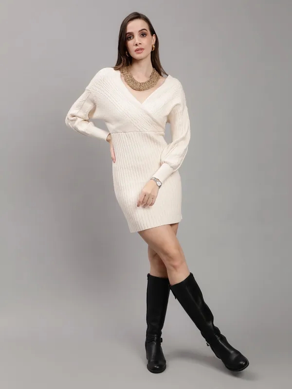 Knitted Sweater Dress One Size Off-White
