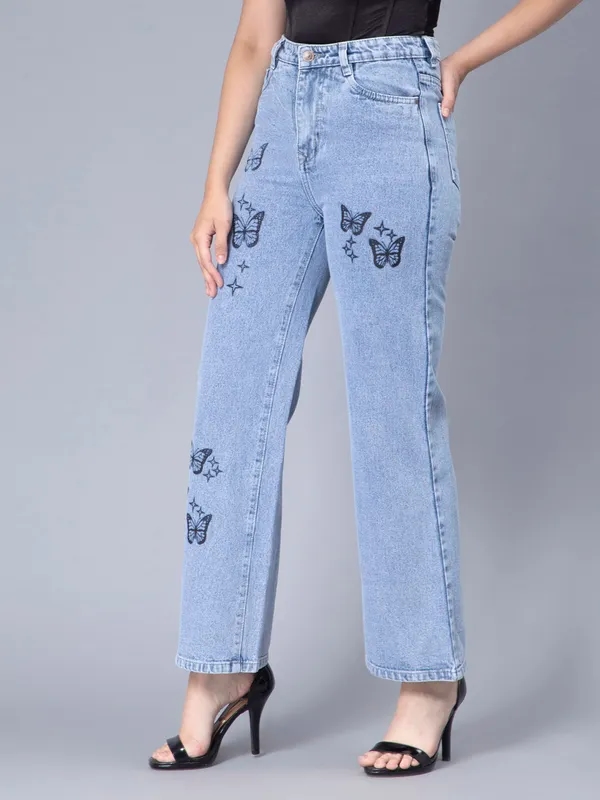 Buy Butterfly Print Jeans S Blue Stone