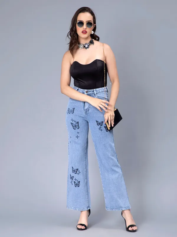 Order Butterfly Print Jeans S Blue Stone Online