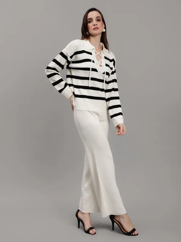 Buy Striped Knitted Two Piece Set One Size Off-White