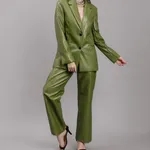 Faux Leather Formal Two Piece Set M Green