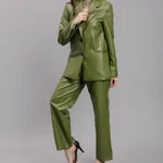 Buy Faux Leather Formal Two Piece Set M Green at Best Price