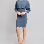 Shop for Pearl Embellished Winter Knitted Two-Piece Set One Size Blue Online