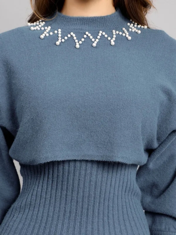 Buy Pearl Embellished Winter Knitted Two-Piece Set One Size Blue at Best Price