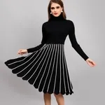 Buy Stylish Elegant Winter Scallop Dress One Size Black Online