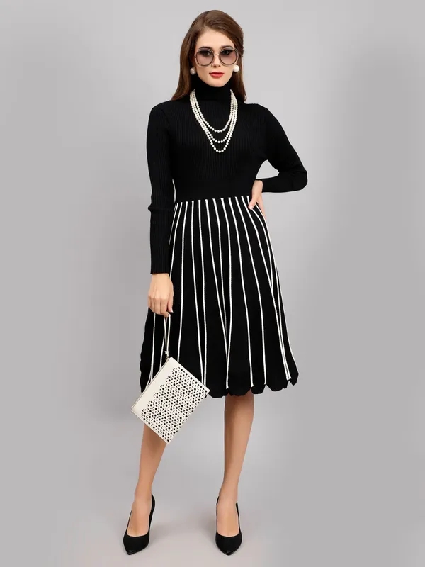 Elegant Winter Scallop Dress One Size Black