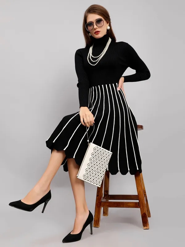 Buy Elegant Winter Scallop Dress One Size Black