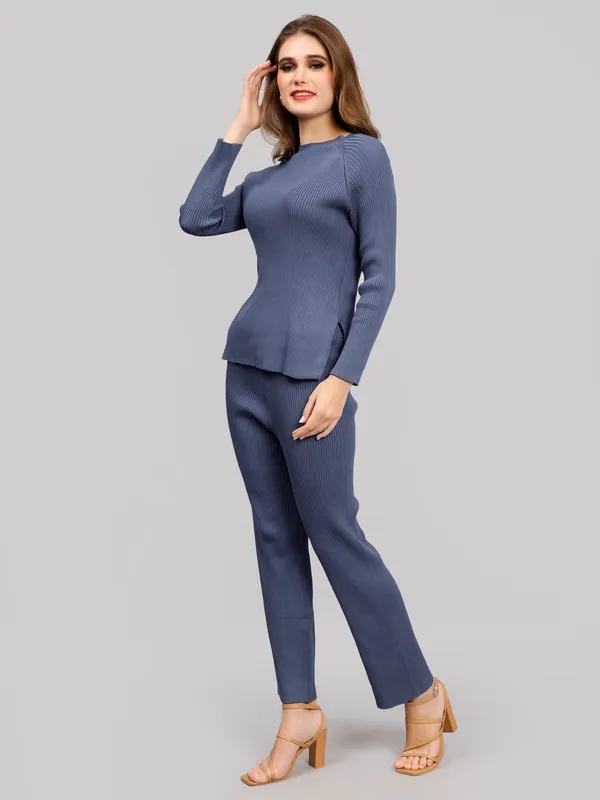 Shop for Casual Knitted Two Piece Set One Size Blue Online