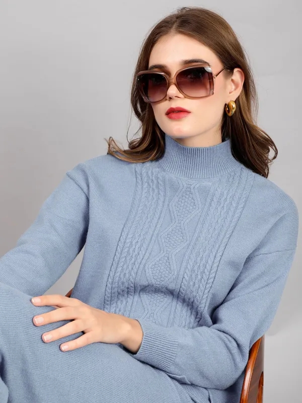 Buy Knitted Woolen Two Piece Set One Size Blue Online