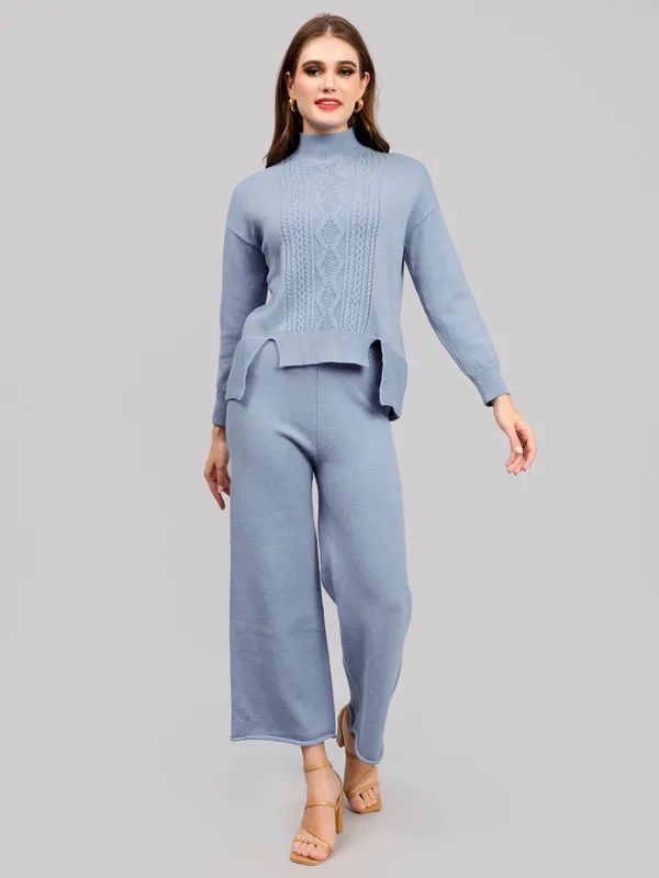 Order Knitted Woolen Two Piece Set One Size Blue Online