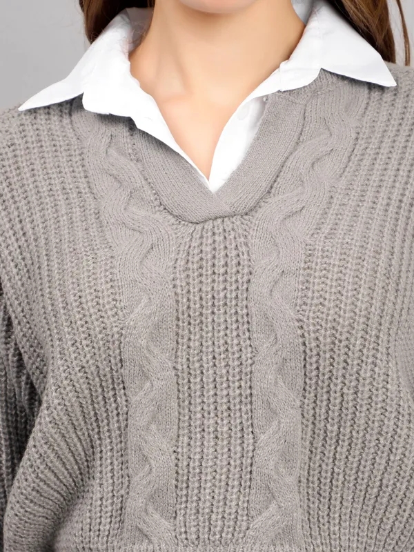 Buy Cable Knit Woolen Cardigan One Size Grey at Best Price