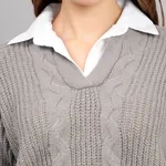 Buy Cable Knit Woolen Cardigan One Size Grey at Best Price