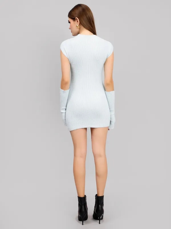 Knitted Bodycon Winter Dress One Size Sky Blue