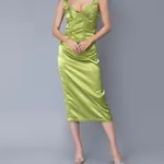 Bra Cups Satin Dress S Green