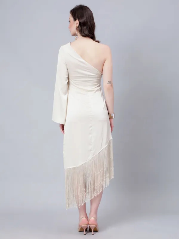 Buy Fringe-Trimmed Party Dress S Cream