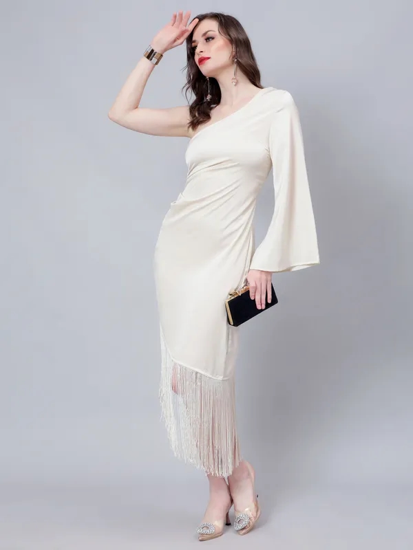 Shop for Fringe-Trimmed Party Dress S Cream Online