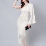 Shop for Fringe-Trimmed Party Dress S Cream Online