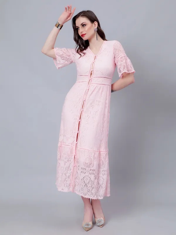 Retro Lace Swing Dress XS Pink