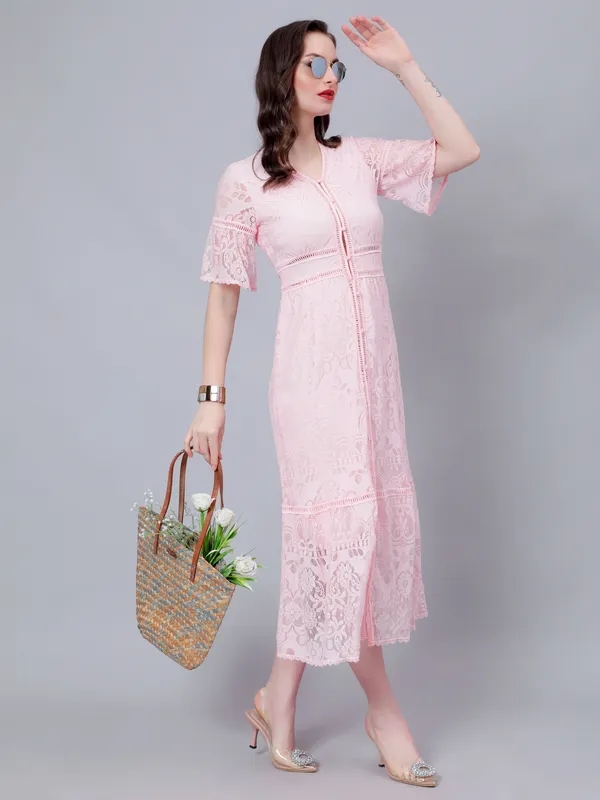 Buy Retro Lace Swing Dress XS Pink