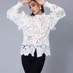 Lace Oversize Shirt S White