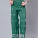 Buy Stylish High Waist Embroidered Trousers XS Green Online