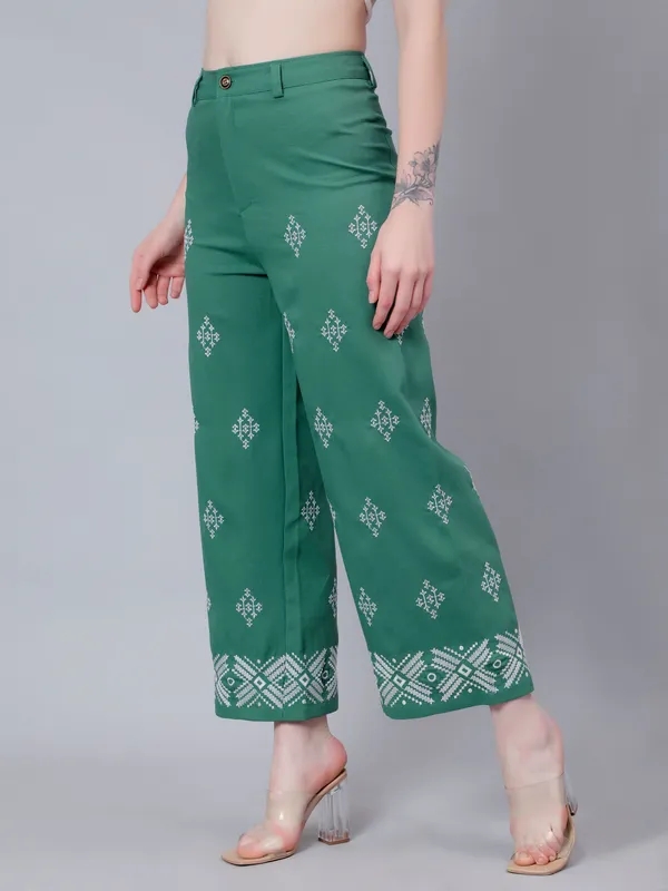 Buy High Waist Embroidered Trousers XS Green