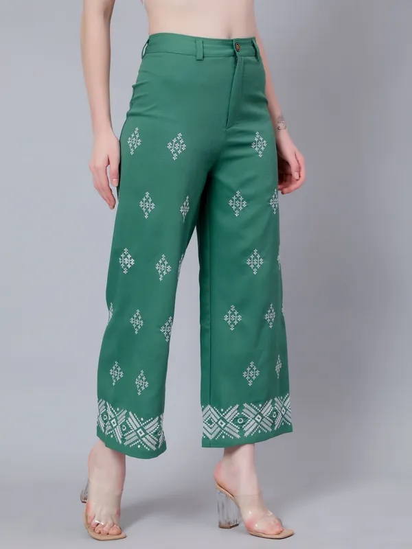 High Waist Embroidered Trousers XS Green