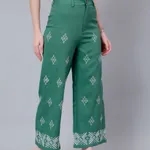 High Waist Embroidered Trousers XS Green