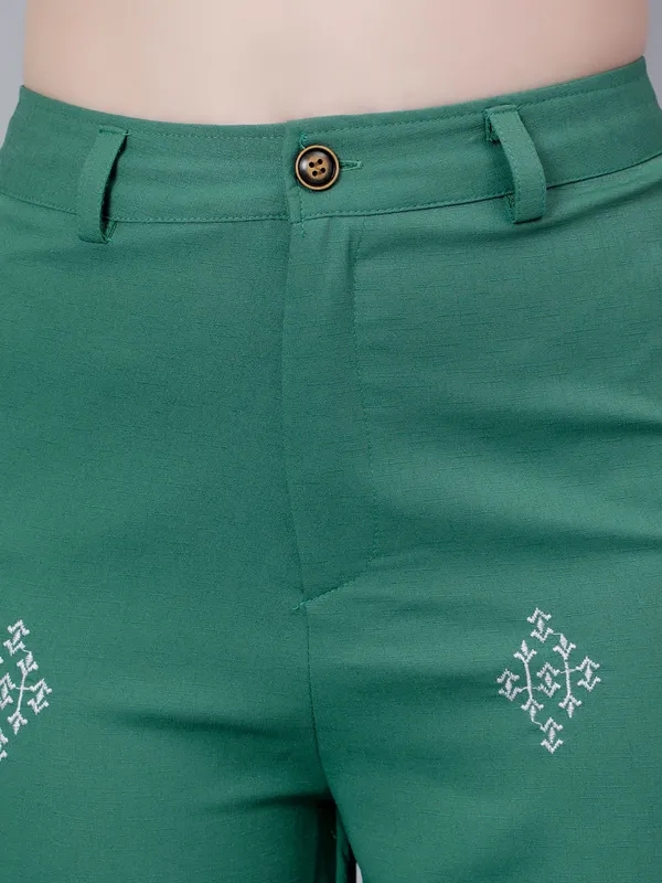 Order High Waist Embroidered Trousers XS Green Online