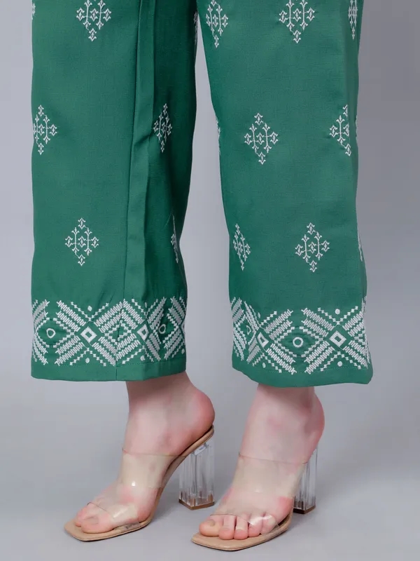 Buy High Waist Embroidered Trousers XS Green at Best Price