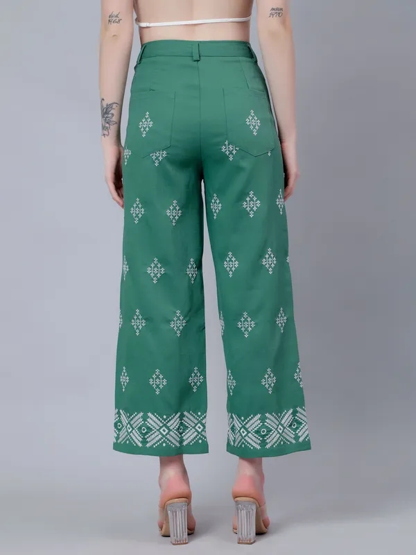 Shop for High Waist Embroidered Trousers XS Green Online