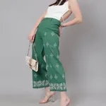 Buy High Waist Embroidered Trousers XS Green Online