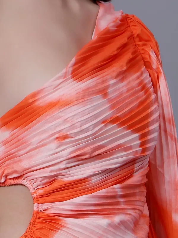 Buy One-Shoulder Pleated Maxi Dress One Size Orange at Best Price