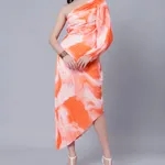 Shop for One-Shoulder Pleated Maxi Dress One Size Orange Online