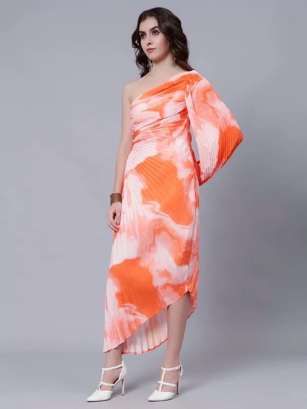 Buy One-Shoulder Pleated Maxi Dress One Size Orange Online