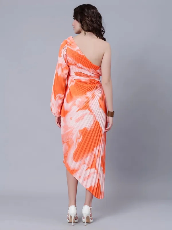 Buy One-Shoulder Pleated Maxi Dress One Size Orange