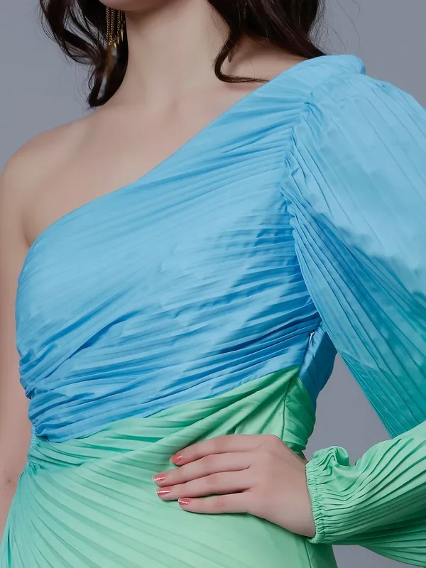 Buy One-Shoulder Pleated Maxi Dress One Size Blue-Green Online