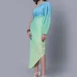 Buy Stylish One-Shoulder Pleated Maxi Dress One Size Blue-Green Online