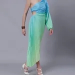 One-Shoulder Pleated Maxi Dress One Size Blue-Green