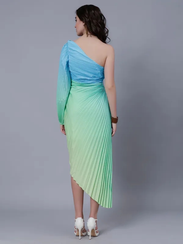 Buy One-Shoulder Pleated Maxi Dress One Size Blue-Green