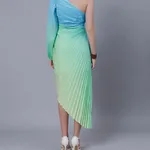 Buy One-Shoulder Pleated Maxi Dress One Size Blue-Green