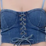 Shop for Lace-Up Denim Crop Top One Size Blue Online