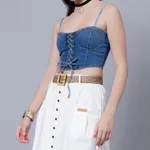 Buy Lace-Up Denim Crop Top One Size Blue at Best Price