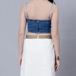 Buy Lace-Up Denim Crop Top One Size Blue