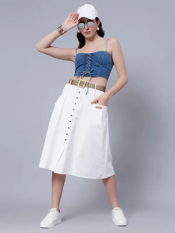 Shop for Classic Cotton Midi Skirt S White Online