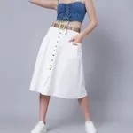 Shop for Classic Cotton Midi Skirt S White Online