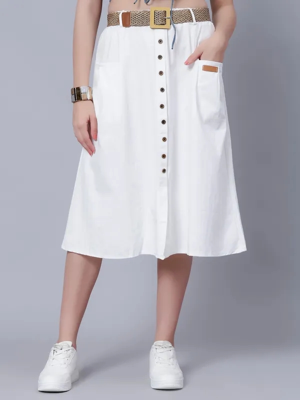 Classic Cotton Midi Skirt S White