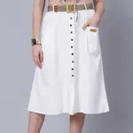 Classic Cotton Midi Skirt S White