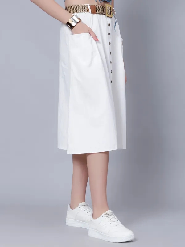 Buy Classic Cotton Midi Skirt S White