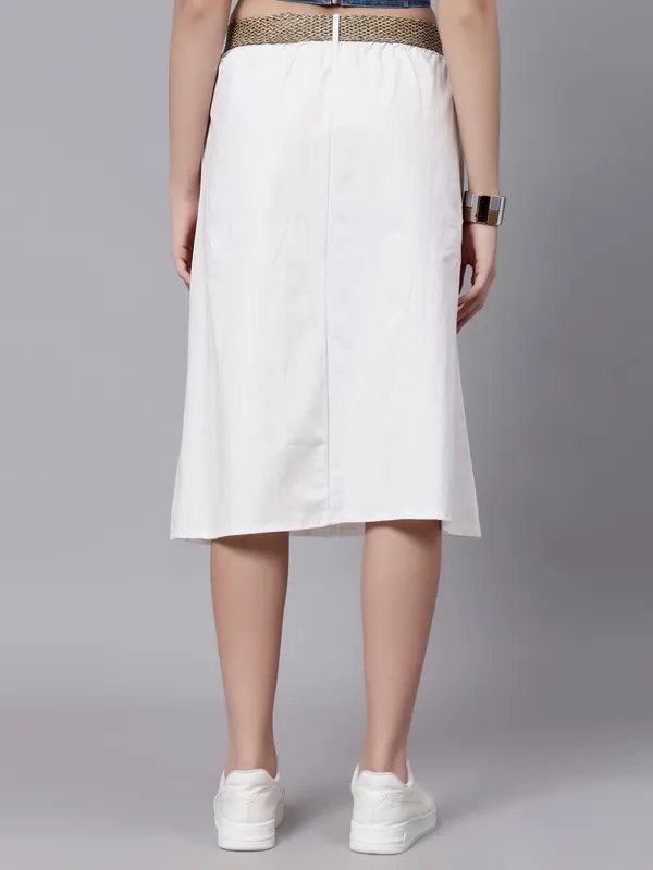 Buy Classic Cotton Midi Skirt S White at Best Price